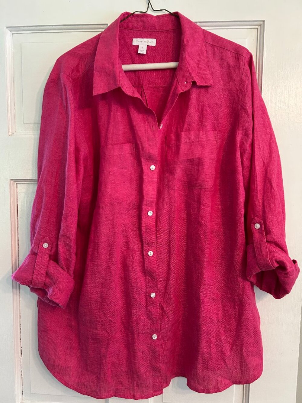 CHARTER CLUB Vibrant Pink Linen Button Down Shirt